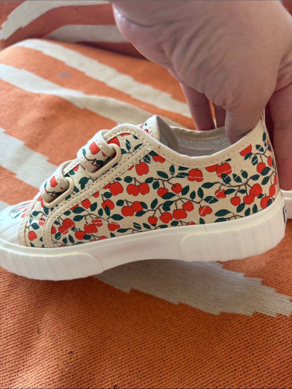 Tinycottons and Superga cream/cherry canvas Velcro sneakers - Picture 10 of 12